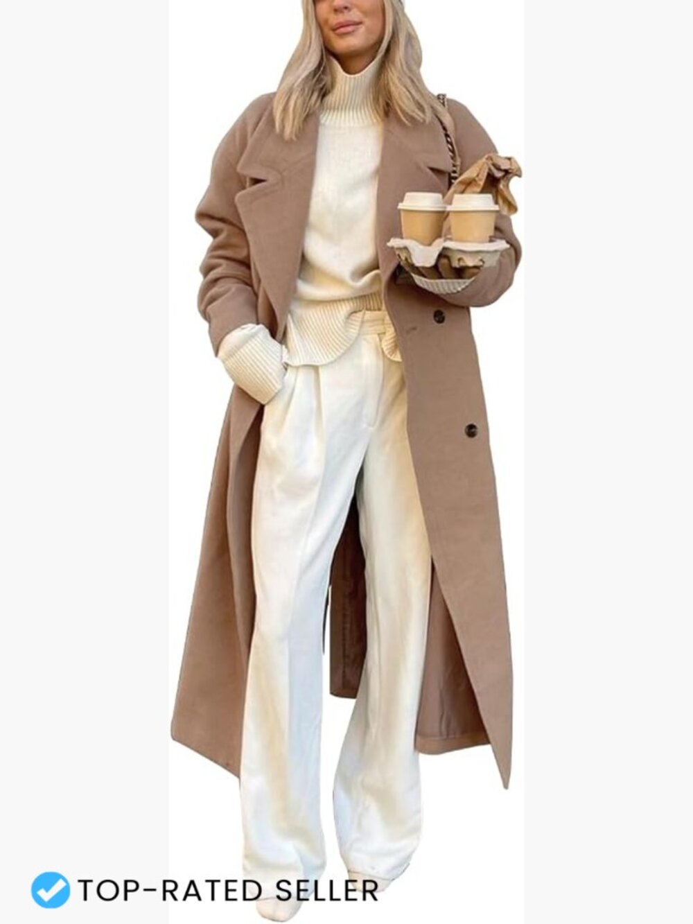 Long Wool Blend Overcoat Big Notch Lapel Double Breasted Winter Coat